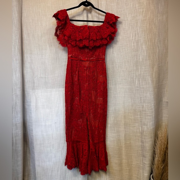 Marchesa Notte Red Laced Cocktail Dress in Size 0 - Picture 7 of 12